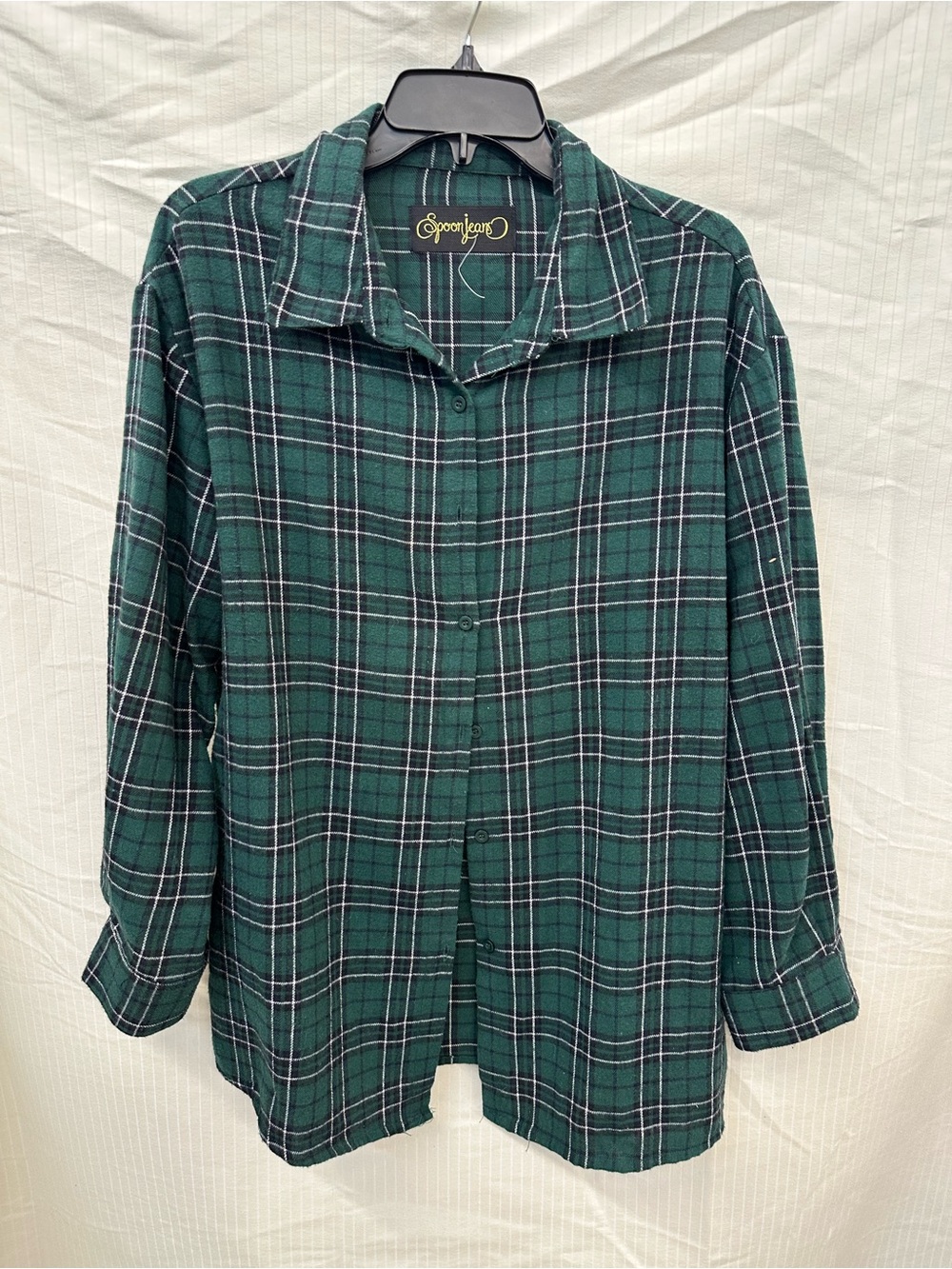 Vintage Y2K Spoon Jeans Co. Oversized Graphic Back Panel Plaid Button-Down Shirt